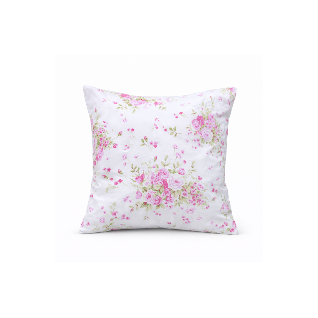 Kissenbezug Rosalyn 40x40 cm aus 100 % Mako-Satin mit floralem Design in zarten Beige- und Rosétönen