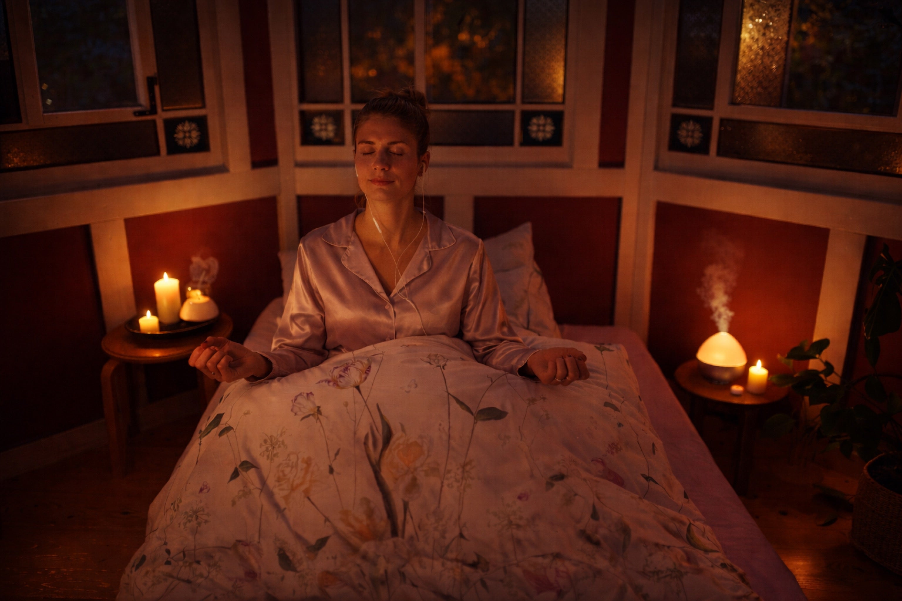 Mako-Satin Bettwäsche von LuxCocoon als Teil eines bewussten Abendrituals – gefertigt in Deutschland für ruhige Nächte