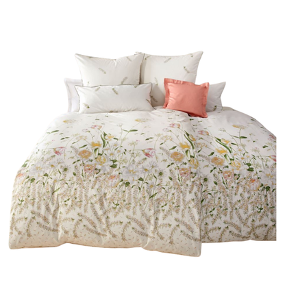 LuxCocoon Mako-Satin Bettwäsche „Erika“ – florales Design in warmem Beige, 2-teilig