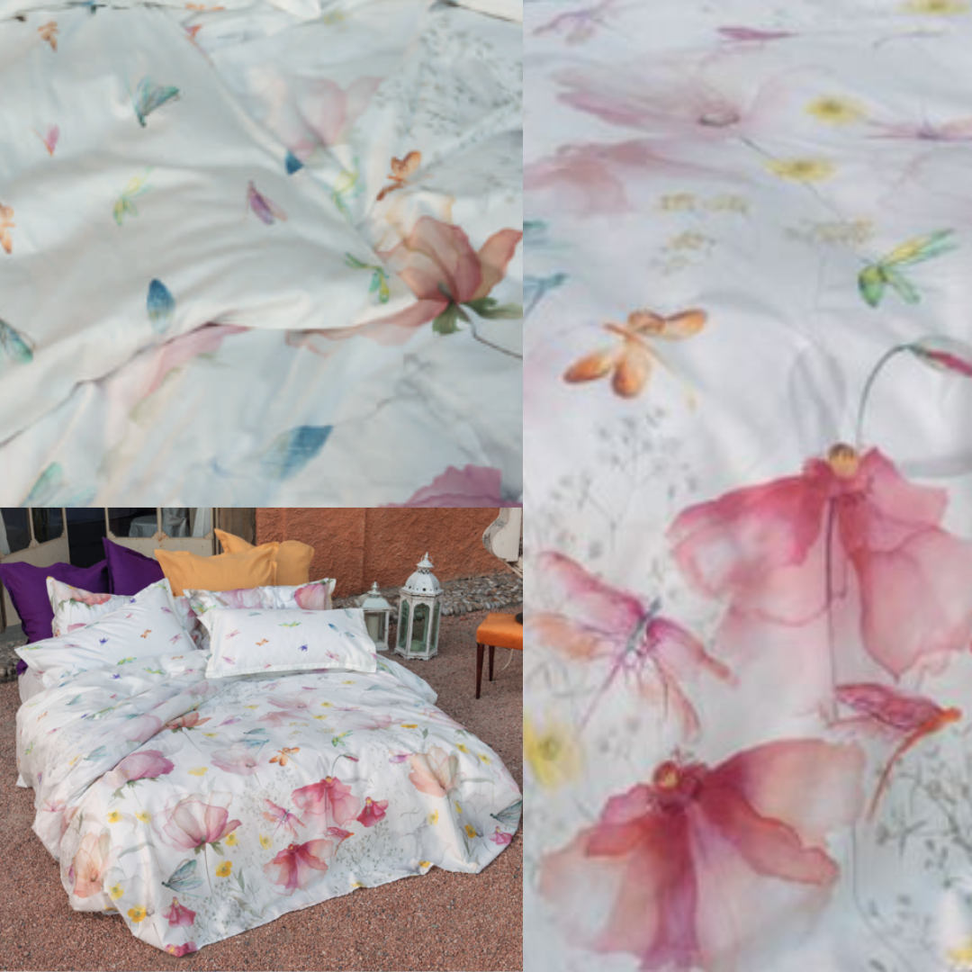 Stoffdetail der Bettwäsche in Deutschland produziert – Libellula aus feiner Mako-Satin Bettwäsche