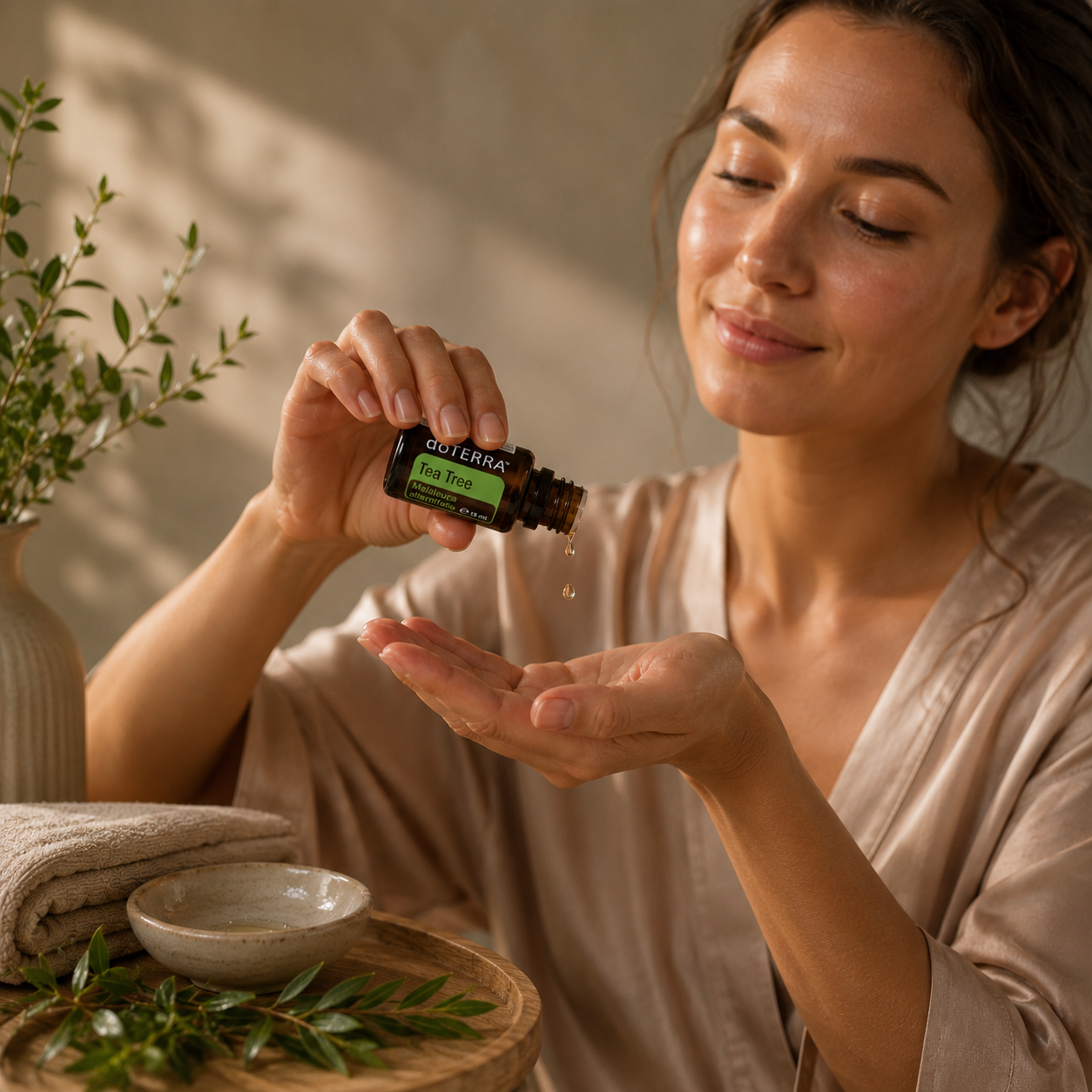 doTERRA Teebaumöl in Anwendung für natürliche Hautpflege und klärende Pflegerituale