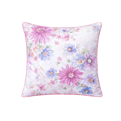 Kissenbezug Fleur Rosée 40x40 cm aus 100 % Mako-Satin mit floralem Blütendesign und Reißverschluss