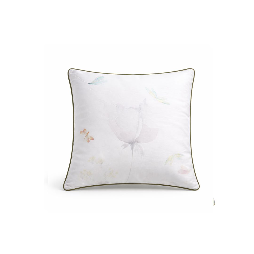 Kissenbezug Libellula 40x40 aus Mako Satin mit floralen Aquarellmotiven und Libellen, Bettwäsche in Deutschland produziert