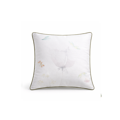 Kissenbezug Libellula 40x40 aus Mako Satin mit floralen Aquarellmotiven und Libellen, Bettwäsche in Deutschland produziert