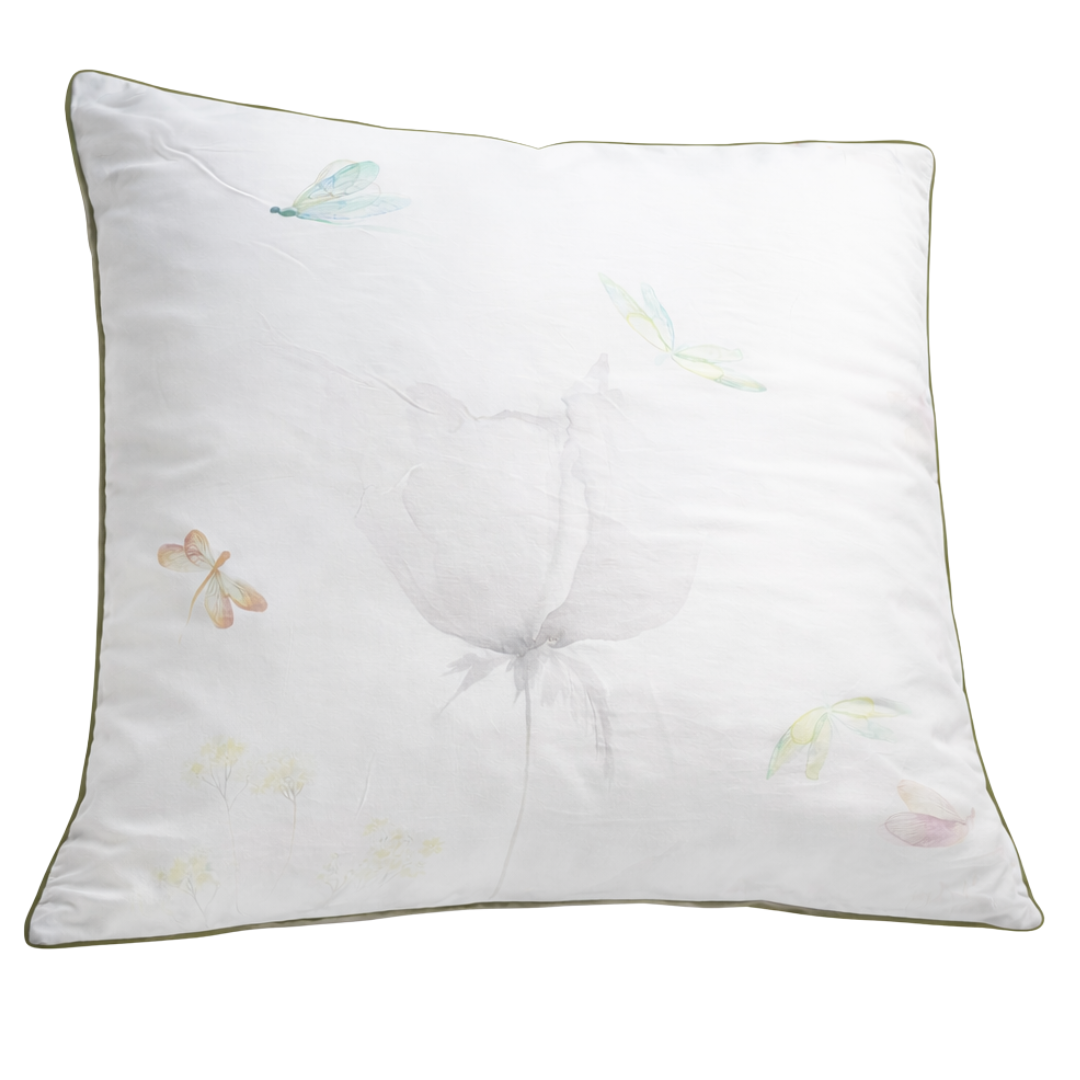 Kissenbezug Libellula 80x80 aus Mako Satin mit floralen Aquarellmotiven und Libellen, Bettwäsche in Deutschland produziert