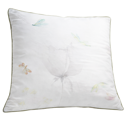 Kissenbezug Libellula 80x80 aus Mako Satin mit floralen Aquarellmotiven und Libellen, Bettwäsche in Deutschland produziert