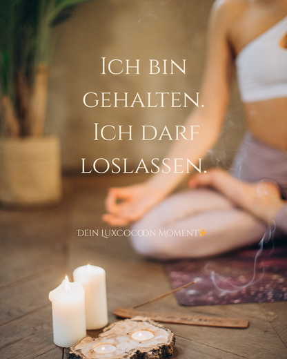 Meditative Abendstimmung mit Affirmation ‚Ich bin gehalten. Ich darf loslassen‘ – passend zum ätherischen Öl Cedarwood