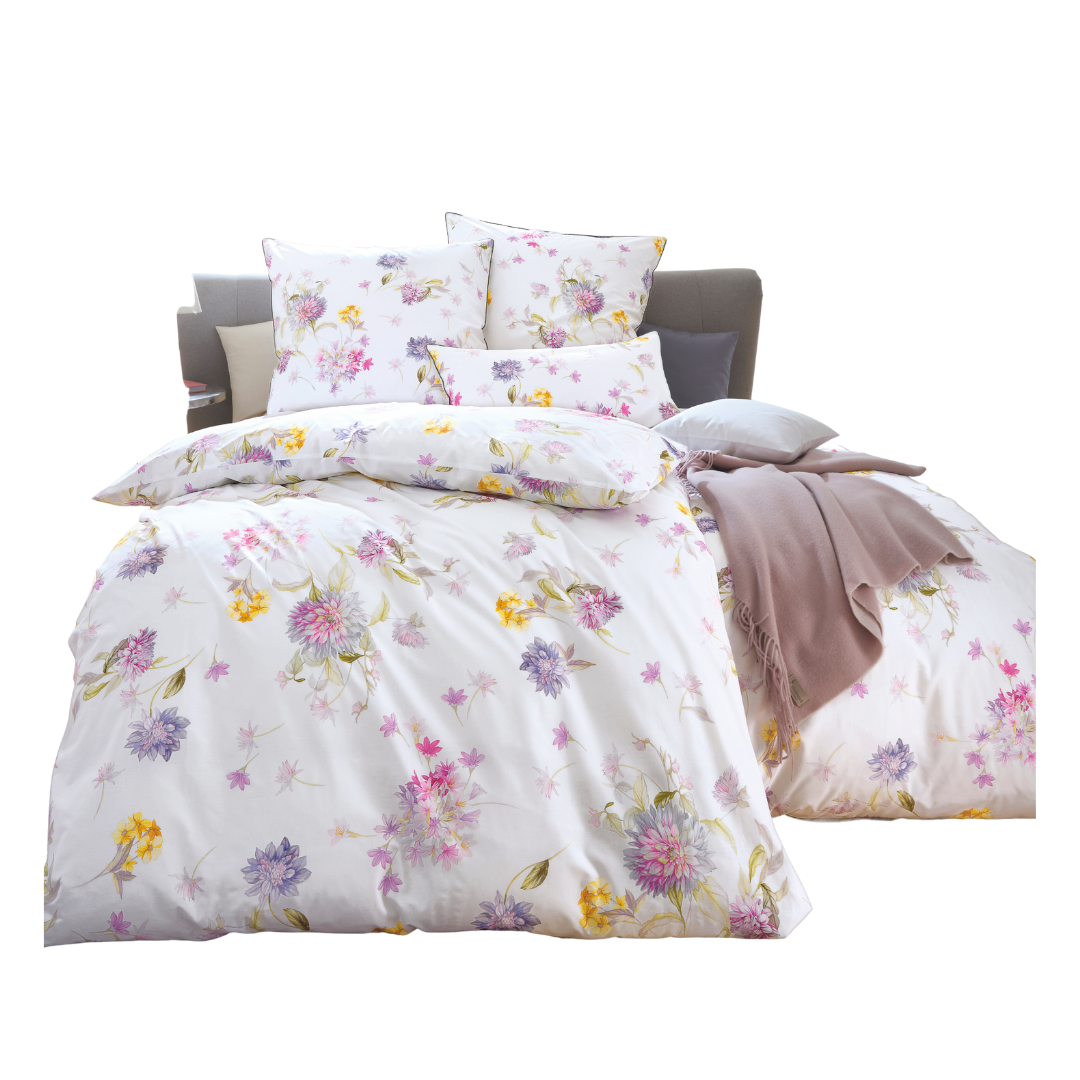 Mako-Satin Bettwäsche Delia mit floralem Aquarell-Design, in Deutschland produziert